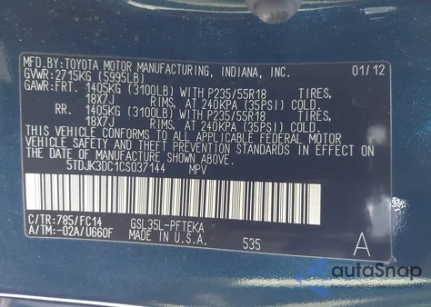 2012 Toyota Sienna Le 7 Passenger from USA, damaged, VIN 5TDJK3DC1CS037144